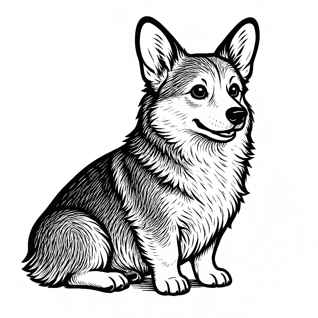 AI Line Art - Corgi Dog