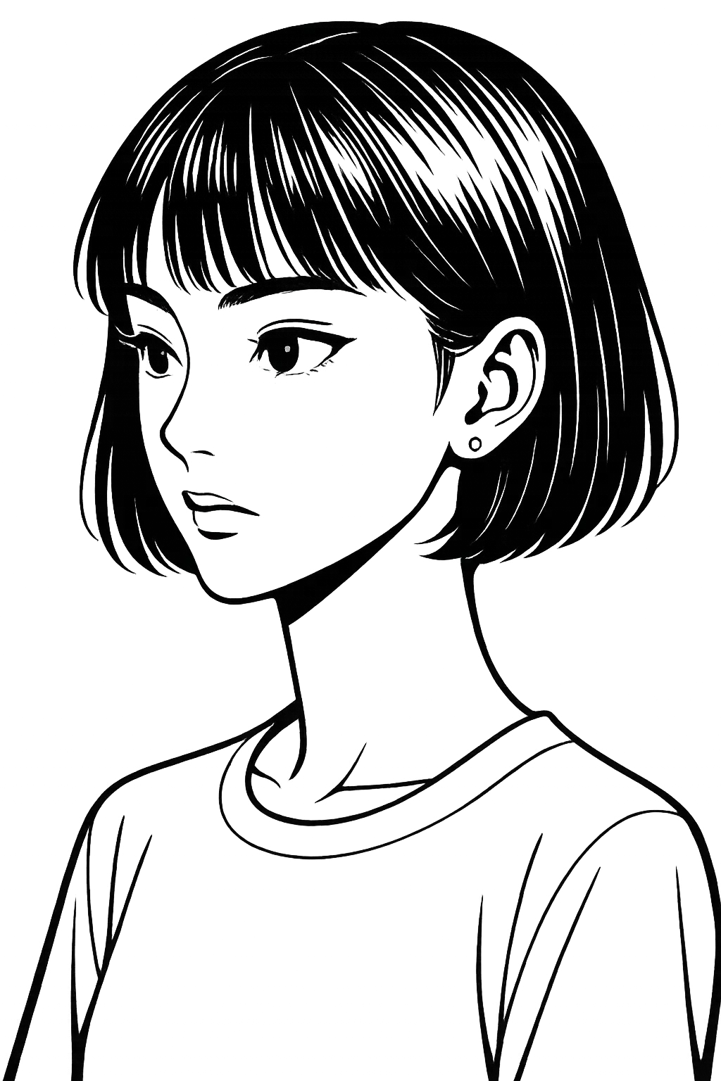 AI Line Art - Portrait of a Young Asian Woman